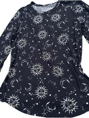 Nobo  WOMENS Ribbed  LONG SLEEVE TOP Celestial Moon Stars Lounge Witchy 2xl